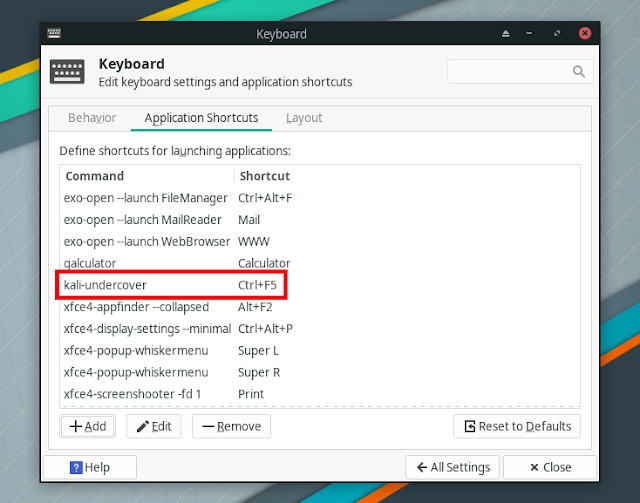 Kali Undercover keyboard shortcut