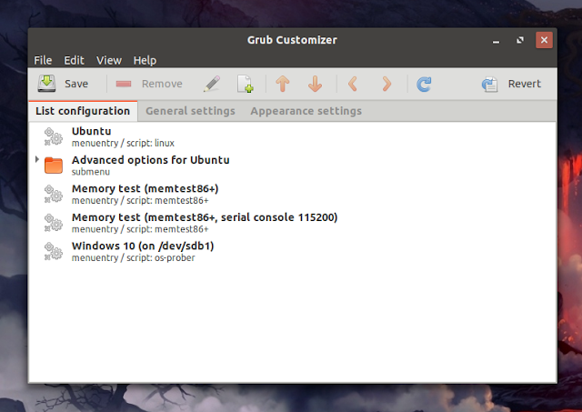 Grub Customizer grub menu order