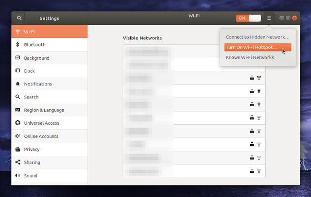 Turn on Wi-FI Hotspot Ubuntu Gnome