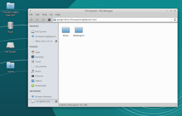 Google Drive mounted in Thunar (default Xfce file manager) using Gnome Online Accounts / Xubuntu 18.04